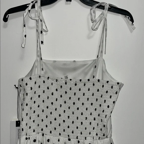 565. TULIPS CREATIONS polka dot Bubble hem  midi dress in White/black NWT - Picture 8 of 10